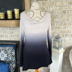 Donna Karen cream and gray ombré cashmere cowl light weight sweater size XS